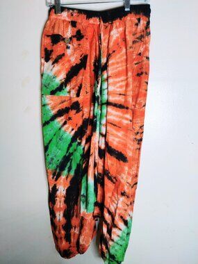 Orange and green tie dye harem pants